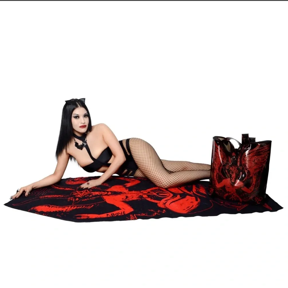 Baphomet Satanic Coffin Beach Towel Red and Black NWT